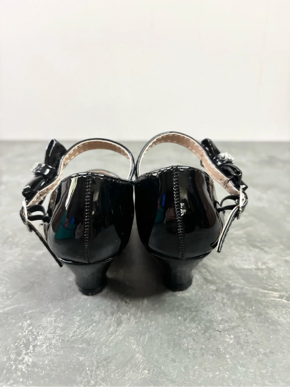 Girls Patent leather black Bow Mary Jane Shoes heels dressy fancy size 10